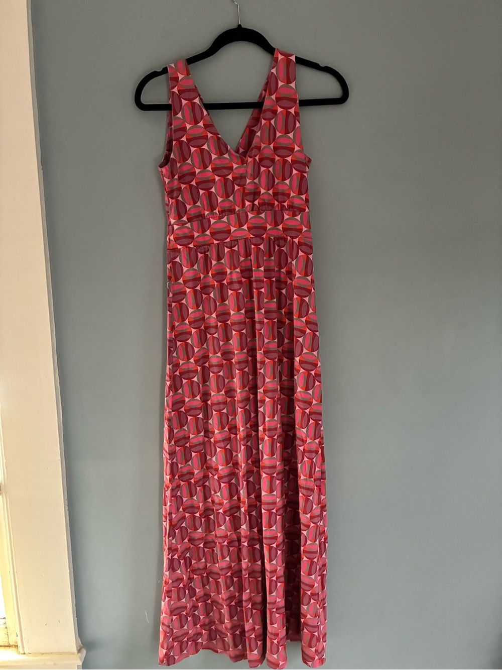 Garnet Hill Pink Geometric V-Neck Maxi Dress